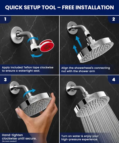 Miniatura 4 de GURIN Cabezal de ducha de lluvia de alta presión, diseño de lujo de 6 pulgadas con ángulos ajustables, boquillas antiobstrucción, fácil de instalar