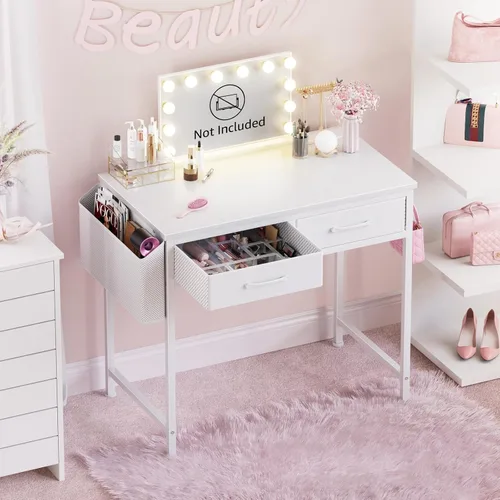 Miniatura 7 de DLisiting Escritorio de maquillaje sin espejo, pequeño tocador de 40 pulgadas para dormitorio de niñas, sala de estar, oficina en casa, pequeños