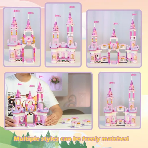 Miniatura 5 de Juguetes de bloques de construcción de castillo de princesa para niñas, 541 piezas, castillo multiforma, globo aerostático, juguetes para niñas
