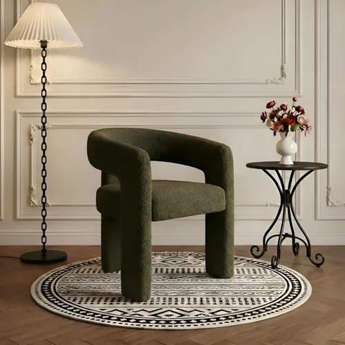 Miniatura 17 de Silla de Comedor Moderna de Chenilla Tipo Barril Tapizada en Tela, Silla de Comedor con Brazo, Cómoda Silla Auxiliar de Acento para Cocina/Sala