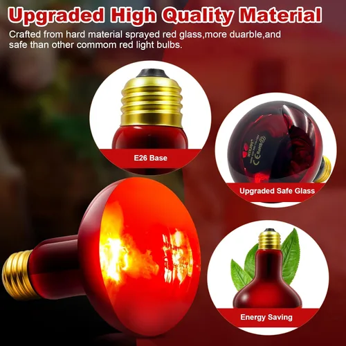 Miniatura 4 de MIXJOY Bombillas de calor infrarrojo de 100W, paquete de 2, focos de calor infrarrojo para reptiles, foco rojo de calor infrarrojo para reptiles