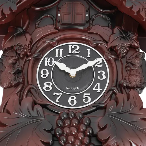 Miniatura 6 de TFCFL Reloj de pared de cuernos, movimiento de cuarzo silencioso, funciona con pilas, reloj de pared con péndulo y carillón de pájaro de cuco