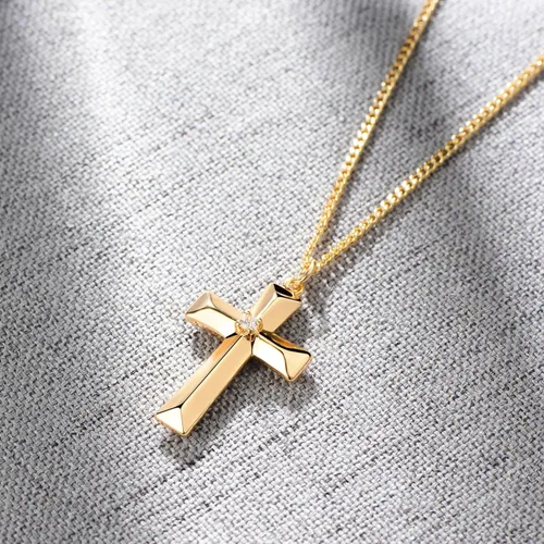 Miniatura 63 de Fettero - Collar con dije de cruz de fe, chapado en oro de 14 K, cadena fina, minimalista, simple, pequeña, para oración, regalo de joyería religiosa