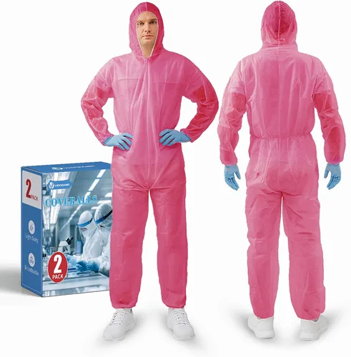 Miniatura 20 de Trajes de materiales peligrosos, 10 opciones de colores Monos protectores desechables, traje de pintura con muñecas elásticas, tobillos y capucha