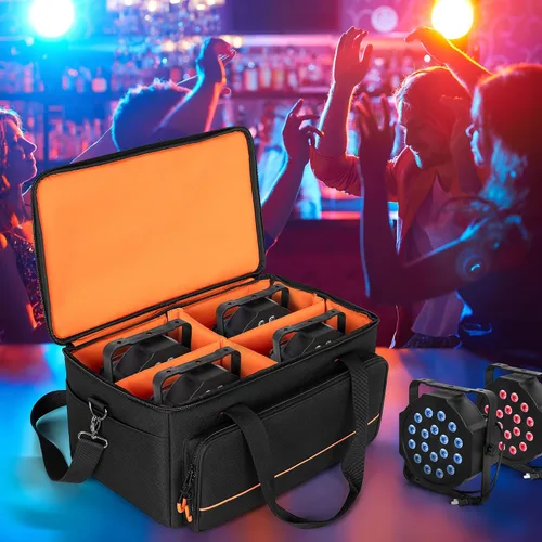 Miniatura 8 de LUXJA Bolsa de luz acolchada para 4 luces par, funda con divisor interior y bolsillos para accesorios, color negro