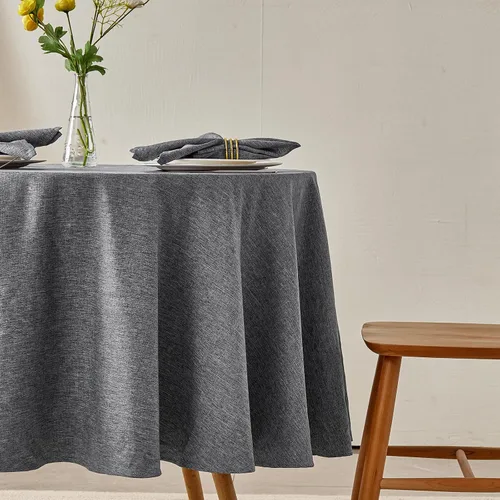 Miniatura 5 de Mantel redondo de lino, mantel de estilo granja impermeable y resistente a las manchas, cubierta de mesa de decoración falsa lavable para cocina