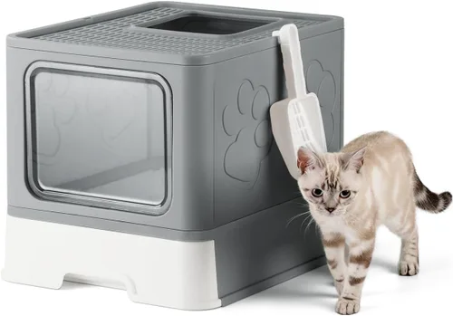 Miniatura 9 de Caja de arena para gatos cerrada, caja grande de arena para gatos grandes, cajas de arena para gatos cubiertas con tapa, caja de arena para gatos