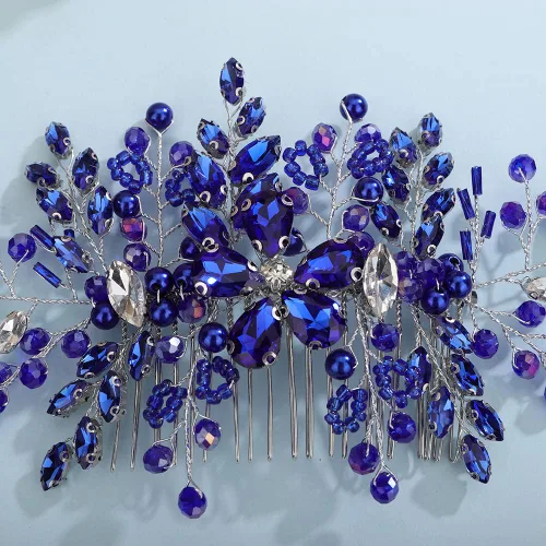 Miniatura 4 de Aimimier Peine de pelo de cristal azul real para novia, pieza de pelo de zafiro, fiesta de graduación, festival, boda, accesorios para el cabello