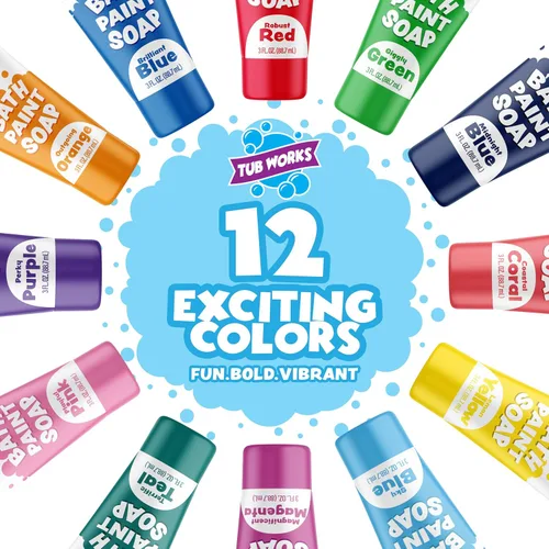 Miniatura 2 de Tub Works Jabón de pintura de baño, paquete de 12 Pintura de bañera no tóxica, lavable para niños pequeños y niños Pintura de dedos en la bañera