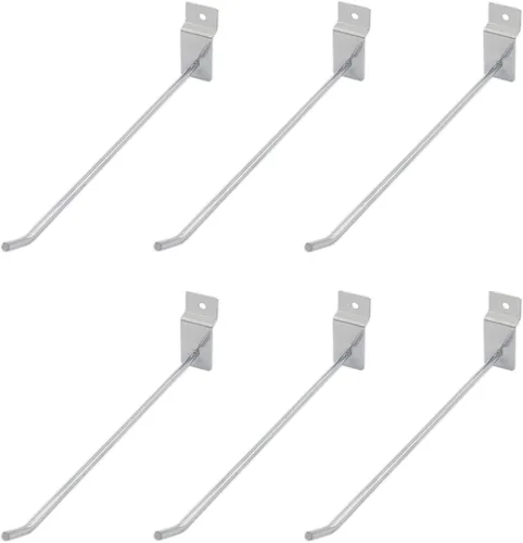 Miniatura 9 de Paquete de 6 ganchos Slatwall, ganchos resistentes para uso general, rejilla de metal de grado comercial, surtido de estanterías de almacenamiento