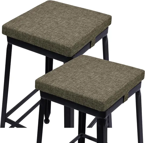 Miniatura 12 de baibu Juego de 2 cojines cuadrados de espuma viscoelástica de 12 pulgadas, diseño de doble capa con lazos, cojín cuadrado para silla para taburetes