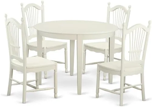Miniatura 7 de East West Furniture El juego de 3 piezas Boston contiene una mesa de cocina redonda y 2 sillas de comedor, 42 x 42 pulgadas, color blanco lino