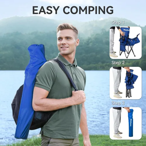 Miniatura 4 de Nazhura - Juego de 2 sillas de camping al aire libre plegables/doblables/portátiles con bolsa enfriadora, respaldo de malla y bolsillo portavasos