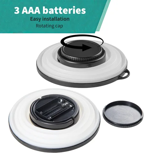 Miniatura 3 de Paquete de 2 luces plegables para campamento, funciona con pilas, linterna LED plegable, para campamento, luz blanca cálida, impermeable, lámpara