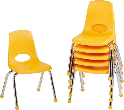 Miniatura 34 de FDP 16" Silla apilable escolar, silla de estudiante apilable con patas de acero cromado y ruedas; para aprendizaje en casa o en el aula - Gris claro