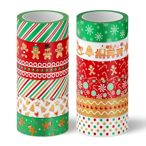 Miniatura 11 de Whaline 12 Rollos de Cinta Washi de Navidad Gris Estilo Granja Cinta Washi Surtida Xmas Cinta de Papel Decorativa de Enmascarar para Fiestas