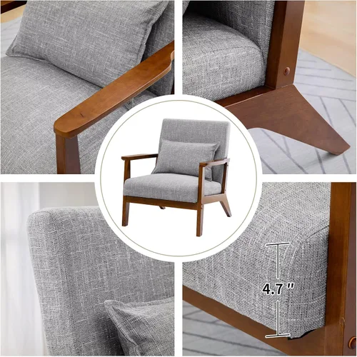 Miniatura 7 de UNICOO - Silla decorativa moderna de mediados de siglo, sillón de lectura de tela, fácil montaje, sillón para sala de estar y dormitorio