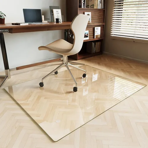 Koonmi Tapete para silla de vidrio templado para suelos de madera dura y alfombras, 36 x 46 pulgadas, protector de piso de oficina transparente