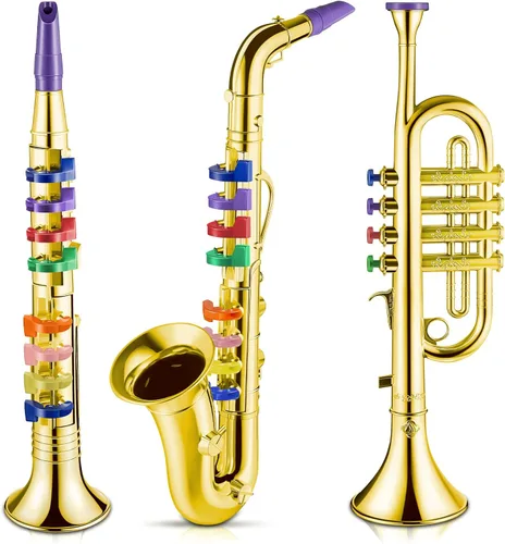 3 piezas de instrumentos musicales para niños, saxofón, trompeta, clarinete con 8 teclas codificadas por colores, canciones educativas de enseñanza,