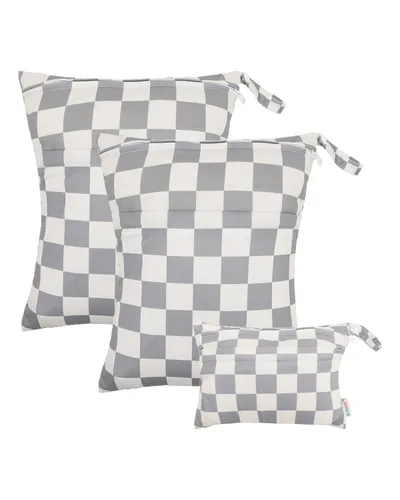 Miniatura 12 de ALVABABY 2 bolsas de pañales de tela para ropa húmeda, reutilizables con dos bolsillos con cremallera, para viajes, playa, piscina, guardería