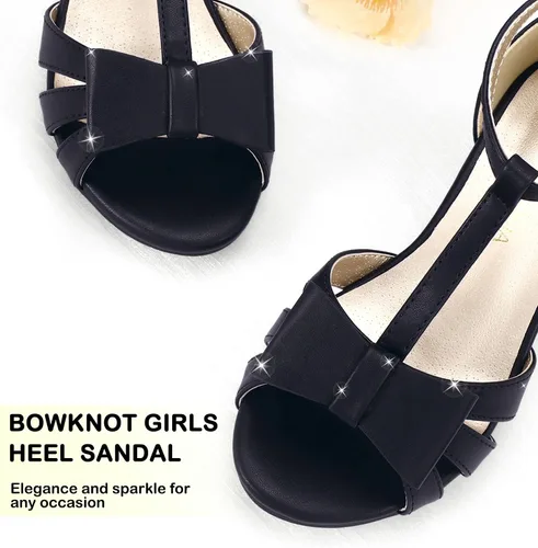 Miniatura 4 de PANDANINJIA Lilly Zapatos de vestir para niñas con tacón y correa en T, puntera abierta, lazo para niños pequeños y grandes, zapatos para niñas