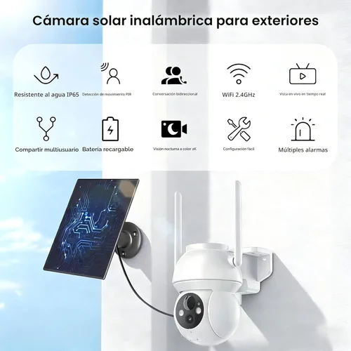 Miniatura 2 de Cámara de seguridad solar inalámbrica para exteriores, sistema de cámara de seguridad para el hogar con visión nocturna a color 2K HD con visión
