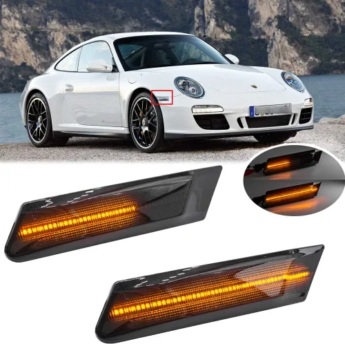 2 piezas de kit de luz de lámpara de marcador lateral LED dinámico secuencial parpadeante para Porsche Carrera 2005-2013 para Boxster 987 2005-2012