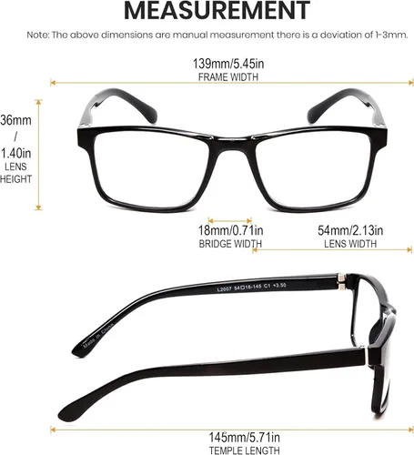 Miniatura 2 de Calabria L2007 - Gafas de lectura rectangulares de diseño para hombres y mujeres, lentes de lectura de una sola potencia, elegantes y duraderas