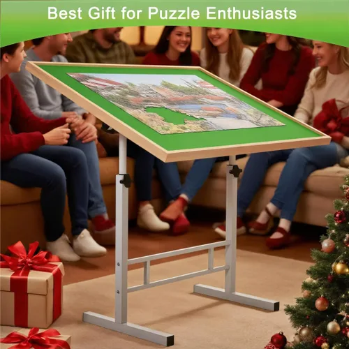 Miniatura 6 de Mesa de rompecabezas de 1500 piezas de madera con patas de altura ajustable y inclinable en ángulo, mesa de rompecabezas plegable para adultos