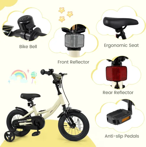 Miniatura 8 de BABY JOY Bicicleta para niños, bicicleta deportiva de 12 a 18 pulgadas con ruedas de entrenamiento extraíbles, asiento y manubrio ajustables, freno