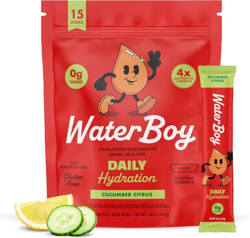 Miniatura 9 de Waterboy - Hidratación diaria, frambuesa azul, mezcla de bebida en polvo de electrolitos sin azúcar - Paquetes de hidratación de 15 ct