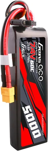 Miniatura 4 de Gens ace Paquete de baterías G-Tech Lipo de tamaño corto 5000mAh 2S1P 7.4V 60C con enchufe XT60 (2 piezas)