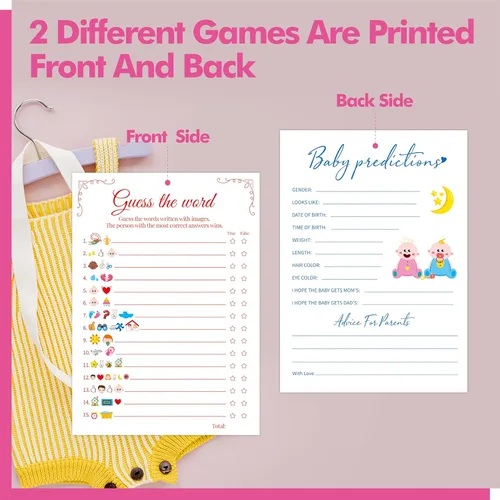 Miniatura 2 de 55 piezas de juegos de baby shower, tarjetas de predicciones y adivina la frase con respuestas incluidas, juegos de baby shower divertidos de género