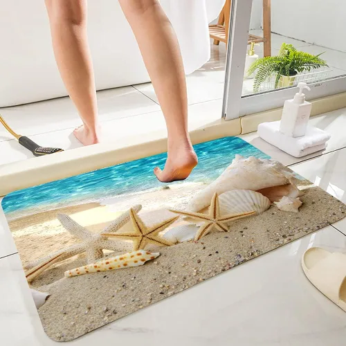Miniatura 18 de LYFANS Alfombras absorbentes y antideslizantes para uso en cocina y baño, alfombrillas modernas de arte azul con delfín en 3D (61x41 cm)