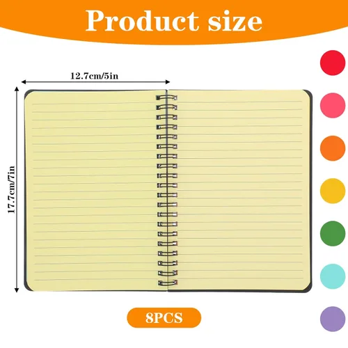 Miniatura 2 de Nodaaiie 8 Pack Spiral Notebook, 5x7 Inch Ruled Notebooks, Multi-Color Lined Paper, Perforated Memo Pads, Durable Poly Cover, 100 Sheets Each, for