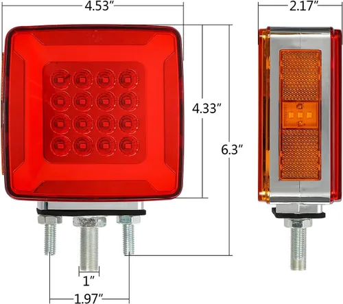 Miniatura 4 de Partsam Par de Luces de Señal de Giro de Guardabarros de Pedestal Cuadrado de Doble Cara Halo Resplandeciente Triple Stud, Ámbar/Rojo Cuadrado 47