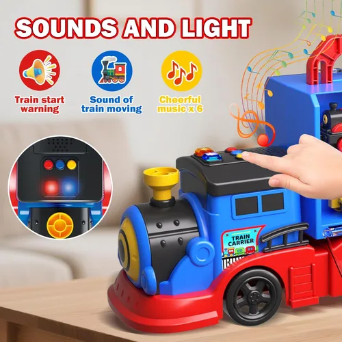 Miniatura 4 de Juego de camiones de tren para niños y niñas de 3, 4, 5, 6 años, camión de transporte con luz y música, gran regalo de cumpleaños de Navidad
