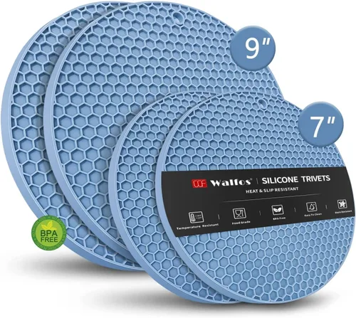 Walfos - Juego de 4 soportes de silicona resistentes al calor, 4 unidades, 2 tamaños de 7 pulgadas y 9 pulgadas, almohadillas calientes