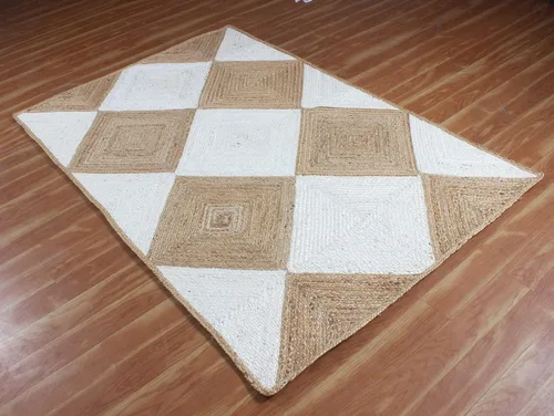 Miniatura 7 de Collection - Alfombra de pasillo de 2.6 x 4 pies, alfombra trenzada de yute blanca y beige, alfombra geométrica kilim para interiores y exteriores