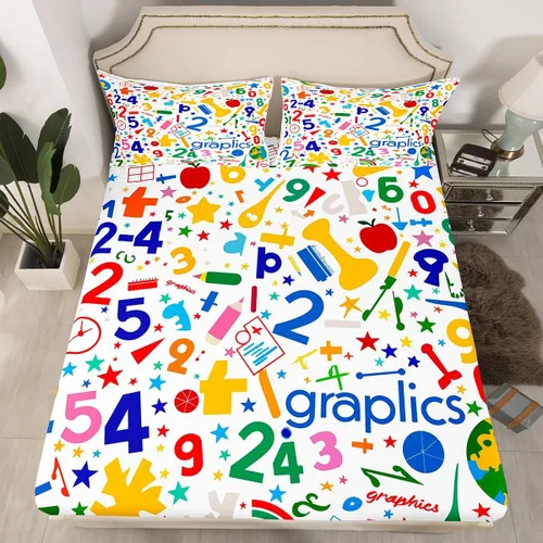 Miniatura 6 de Juego de ropa de cama ajustable con fórmula informática para niños y niños, diseño de geometría de acuarela, números, fórmula matemática, juego