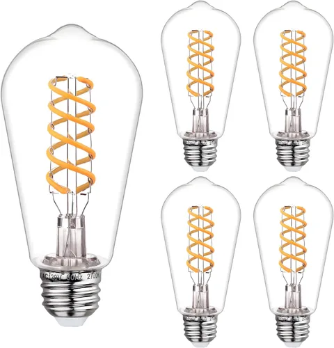 Miniatura 8 de ST19/ST58 Bombilla LED Edison vintage, 4.5 W, blanco cálido 2500 K, bombilla de filamento LED espiral flexible de vidrio ámbar, 450 lm, regulable