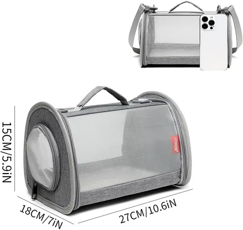 Miniatura 3 de Bolsa transportadora de conejillos de indias de viaje para animales pequeños, lagarto, pájaro, conejo, jaula para ardillas, bolsa transpirable, Gris