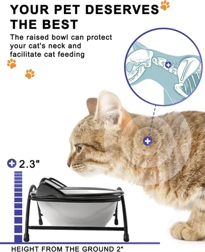 Miniatura 4 de Y YHY Cuencos de comida para gatos, cuencos elevados de 12 onzas para comida y agua, platos elevados de cerámica para mascotas con soporte, gatos