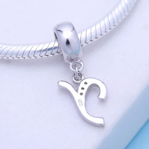 Miniatura 106 de ABUN Abalorio de plata de ley 925 con letra A a la Z, espaciador de inicial, con circonita cúbica transparete colgante, auténtica, para pulseras