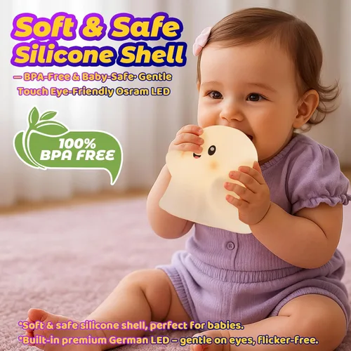 Miniatura 6 de Luz nocturna fantasma para niños, regalo y juguete divertido para niños, lámpara táctil con sonidos, silicona blanda, LED seguro para los ojos