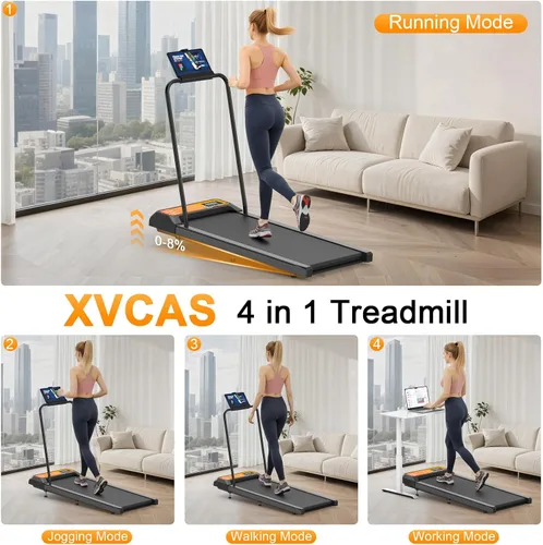 Miniatura 2 de Walking Treadmill Pad with Handle Bar, Silent Fitness Equipment, Treadmill with 4-in-1 Modes, Easy Assembly, Portable Home Gym Equipment Amarillo