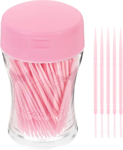 200pcs palillos de dientes de doble cabeza de plástico suave cuidado bucal interdental hilo limpiadores cepillos frenos, palillos de dientes (rosa)