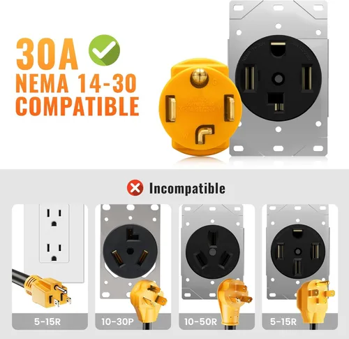 Miniatura 5 de MECMO Adaptador de cargador EV de nivel 2 de 14-30P a 14-50R, adaptador de cargador de secadora de 4 clavijas a cargador EV de 30 A