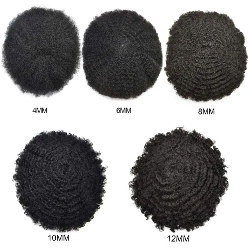 Miniatura 3 de Afro Toupee para hombres negros, duradero sistema de reemplazo de cabello con base de piel de polietileno completo para afroamericanos inyectados PU