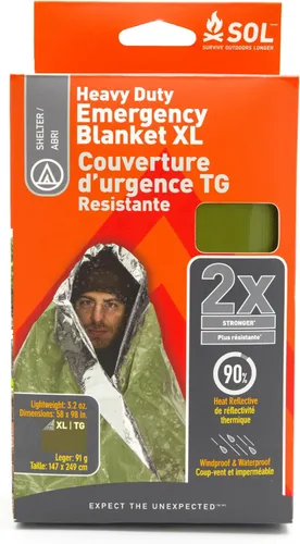 S.O.L. Survive Outdoors Longer Manta de Emergencia Resistente 90% Reflectante del Calor - Gruesa, Resistente para Kit de Preparación para Desastres